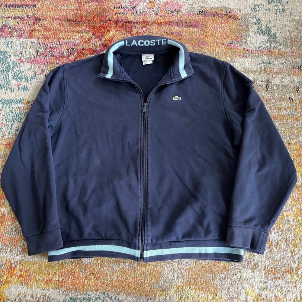 Vintage Lacoste Spellout Collar Full Zip Track Jacket Mens 8 XL Navy Blue
